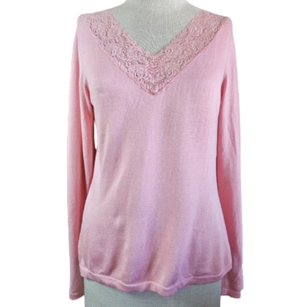 Pink Sequin Lace Neck Sweater with Size Medium